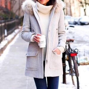 J. Crew Gray Fur-Trimmed Coat